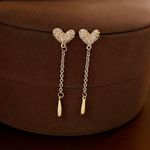 Love Heart Tassel Chain Dangle Drop Earrings for Women Gold Photo 4