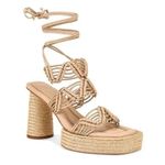 Paloma Barcelo Lace Up Platform Designer Maigo Espadrille Sandal Sand Tan US 8.5 Photo 0