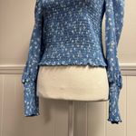 Reformation  Pinto Smocked Square Neck Long Sleeve Blouse Top Floral Blue Medium Photo 7