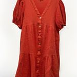 FRNCH Short Sleeve Tiered Mini Dress 100% Cotton Crinkle Beachy CORAL PINK Sz M Photo 1