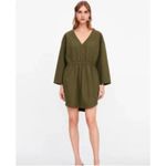 ZARA  Elastic Waist Khaki Green V-neck Tunic Dress size S Photo 3