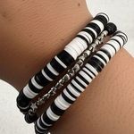 Handmade NEW Trendy Boho Black White Heishi Style Bracelet Stack - Chic Dainty Layering Photo 0