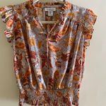 Rachel Zoe Floral Smocked Waist Blouse Womens Medium Tie Neck Boho Top Photo 0