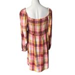 Loft  Plaid Square Neck Babydoll Dress Strawberry Blossom, Sz S Photo 4