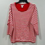 Joan Vass  Red and White Striped 3/4 Sleeve Top Size (2) Large EUC Photo 0