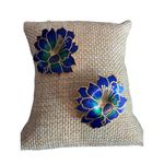 Vtg Gold Tone Enamel Cloisonne Flower Brooch Earrings Blue Green Floral Estate Photo 3