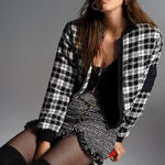 Maeve Anthropologie Plaid Tweed Bomber Jacket M Crop Black White Academia Boho Photo 0