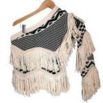 Revolve Noa Sweater in Bone Fringe Off Shoulder XXS Wool Party Photo 0