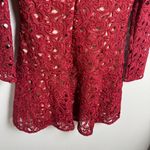 ZARA  Crochet Lace Boho A Line Mini Dress‎ Size Large Burgundy Wine Valentine Photo 9