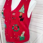 Westbound Vintage  Embroidered Pets Christmas V Neck Sweater Vest Red Large Photo 5