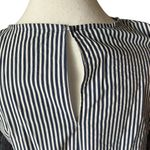 ZARA ‎ Navy and White Striped Blouse Poplin Bell Sleeves Pearl Accent 3/4 Sleeves Photo 5