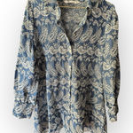 ZARA Blue and White Embroidered Paisley Button Down Shirt Dress Photo 0