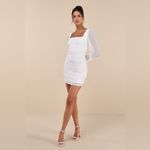 Lulus NWT Lulu’s Admirably Divine White Mesh Pearl Long Sleeve Mini Dress Size Small Photo 3