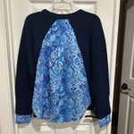 Derek Lam 10 CROSBY  navy split crew neck sweater shirt layered flowered med Photo 1