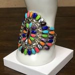 Sterling Silver Petit Point Gemstone and Handcrafted Native American Navajo Cuff Photo 4