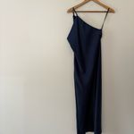 ASOS DESIGN One Shoulder Satin Midi Dress Drape Back Navy Blue NWT Size 4 Photo 8