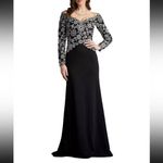 Tadashi Shoji Black Ivory Embroidered Off the Shoulder Gown Sz 10 Photo 0