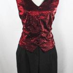 Vintage 1990s Red Black Faux Vest Jumpsuit with Blazer Leopard Animal Print Size 14 Photo 0