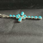 Turquoise & white topaz EUC gemstone cross necklace, 925 silver w/ 18” chain Blue Photo 3
