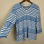 Lulu B Top Womens‎ Large Blue White Stripe Textured Stretch Knit 3/4 Sleeve Hole Photo 3