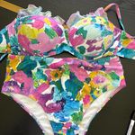 None Bikini - Floral 3 Piece Set Bikini and Sarong Size Small EUC Photo 2