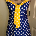 Betsey Johnson Rare Swim Dress/ Coverup in Blue White & Yellow Polka Dot Sz S Photo 0