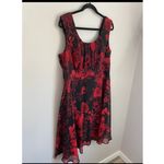 Dark Floral Drape Silky Black Red Midi Dress 14 Whimsygoth Fairy Milkmaid Siren Size 14W Photo 1