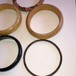 5 Boho Tan & Black Wooden Fabric Bangle Bracelets Photo 4