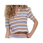 ZARA  striped ribbed cropped  knit polo shirt size small Photo 1
