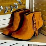 Shoedazzle  mustard booties with fringe Photo 0