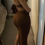 NEW Brown Front Cut Out Halter Neck Back Tie Midi Dress Photo 2