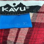 KAVU  plaid rayon popover top red cream lightweight long sleeve casual XL Photo 2