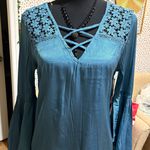 Haute Monde turquoise blue Long Sleeve Blouse Photo 0