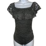 EXPRESS  Olive Green Lace On/Off Shoulder Ruffle Trim Bodysuit Size XS Photo 1