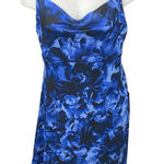 Lulus NEW Blue Floral Silk Satin Cami Camisole Cowl Neck Midi Slip Tank Dress XL Photo 0