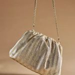 Anthropologie  The Frankie Raffia Clutch in Gold Bag Crossbody Chain Clutch Purse Photo 1