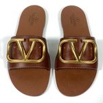 Valentino Garavani VLOGO Leather Slide Sandals Tan 36 6 NEW WS0M21HWS0CR Photo 2