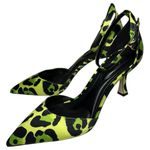 Jessica Simpson  Women’s Sz 7 Green Black Leopard Satin Foxena Ankle Strap Heels Photo 0