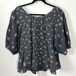 Free People Chloe Printed Top Washed Black Floral Large NWT Cottage Bow Gauze Photo 8