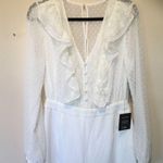 Lulus Lulu’s jumpsuit Clareese White Swiss dot ruffled long sleeve jumpsuit Medium NWT Photo 11