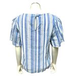CAbi Striped Linen Blend Top S Blue & White Short Sleeve Keyhole Back Photo 2