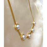 18K Gold Plated White Pearl Snake Herringbone Necklace Stainless Steel Womens Photo 11