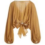 Significant Other Atillio Cloque Cropped Top and Skirt‎ Set Size: 4 Tan Photo 3