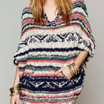 Free People  Bubble Tea Southwestern Drop Sleeve Poncho Style Hooded Sweater M/L Photo 0
