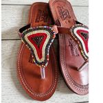 Africa Women’s Beaded Leather Sandals Size 41 Handcrafted U.S. Size 8 NEW Brown Photo 1