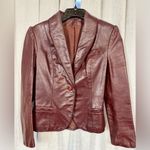 Burgundy Genuine Leather Blazer Jacket Women’s Fitted Single Button Vintage Brown Photo 1