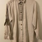 VTG Vintage Amann‎ Handarbeit Linen Leather Accent Traditional Austrian Shirt 38 Tan Size L Photo 0
