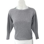 T Tahari Women's Gray Waffle Knit Dolman Sleeve Crew Neck Crop Sweater Top Sz M Photo 0