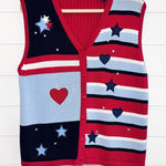 Karen Scott Americana Knit Sweater Vest Size L Red White Blue Stars & Stripes Photo 0