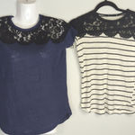 ZARA  W&B Collection Laced Shoulder Navy & White Black Striped Bundle Top Small Photo 0